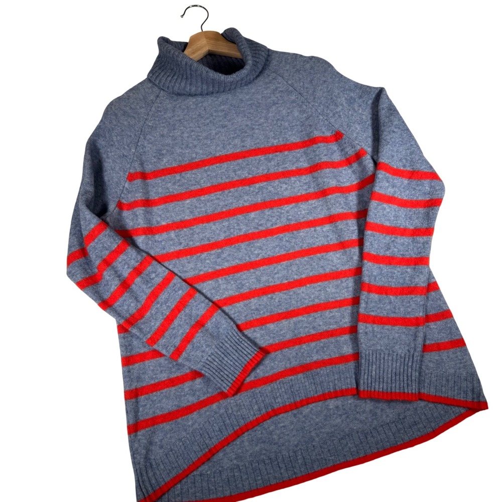 J.Crew Womens Blue Orange Striped Wool Alpaca Turtleneck Sweater XL AT956 HO20